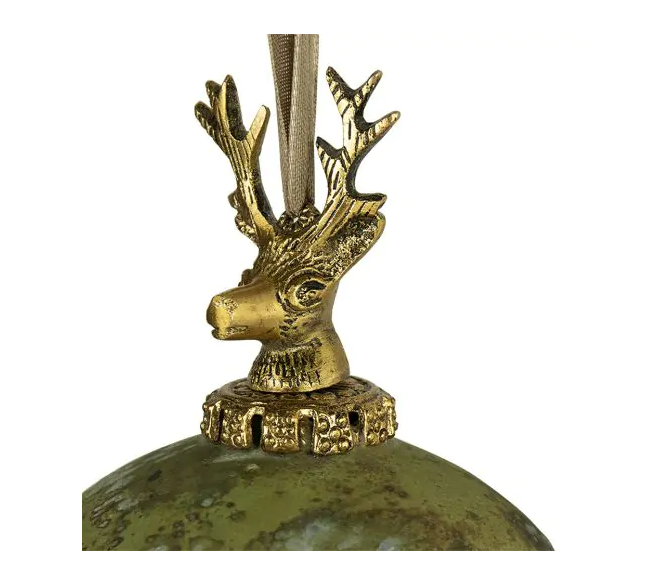 Antieke groene herten decoratiebal 12cm