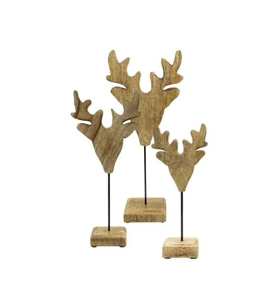 Deco sur pied tête de cerf en bois