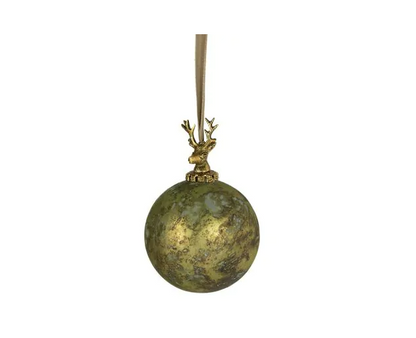 Boule de décoration cerf vert antique 12cm